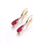 Captivating Yellow Gold Pear Cut Red Lab Gemstone Drop Earrings