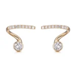 *Modern Round Cut Moissanite Curved Stud Earrings with Pave Accents