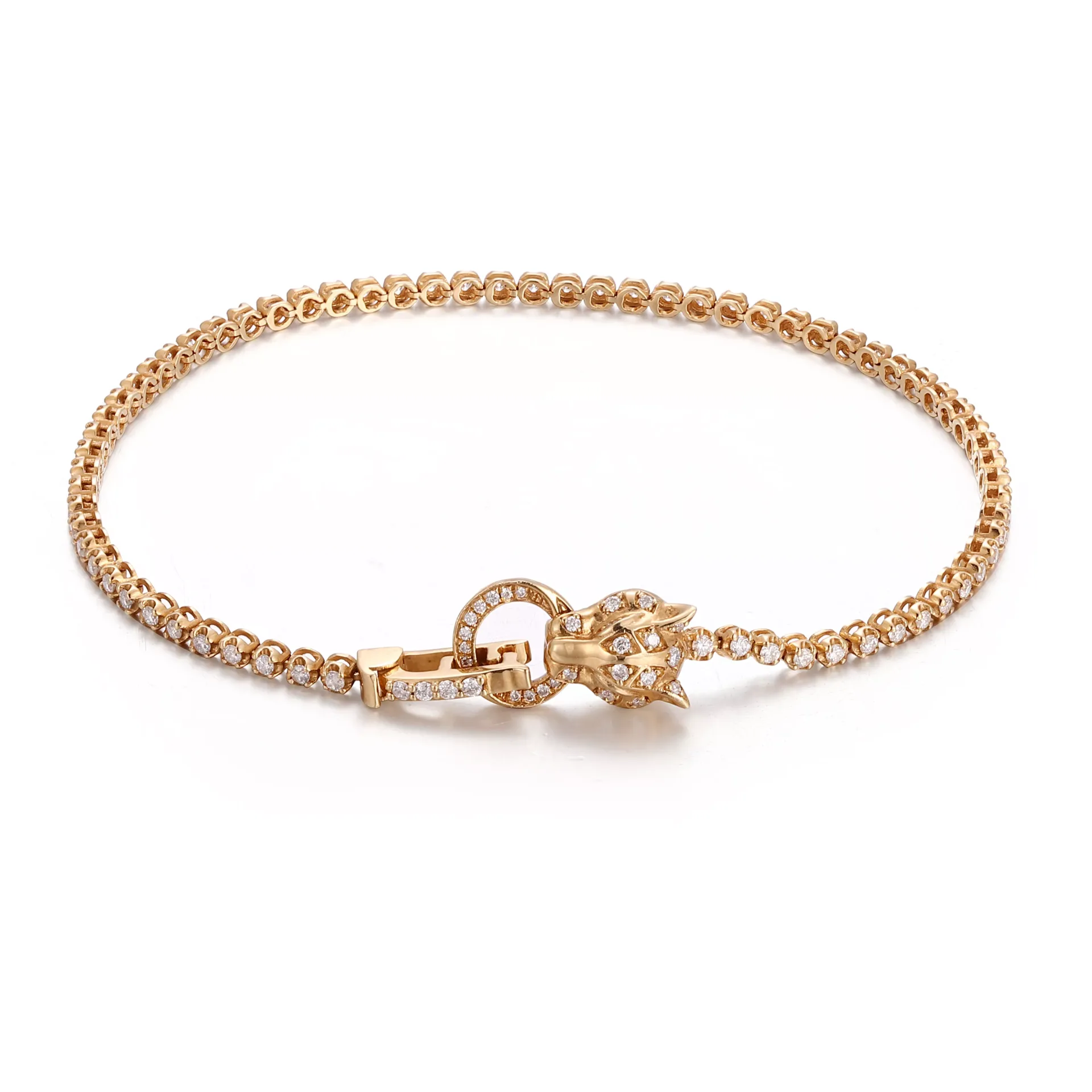 2-6-scaled-1 Leopard Majesty Bracelet | 18K Yellow Gold Diamond Panther Head Clasp Bracelet - Image 1