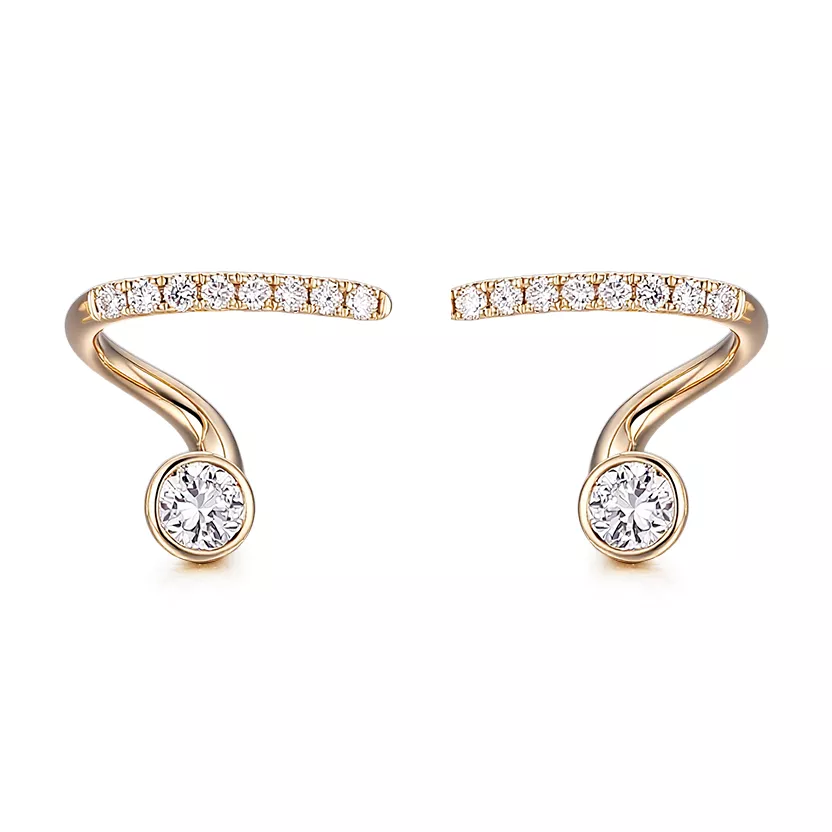 2-6 *Modern Round Cut Moissanite Curved Stud Earrings with Pave Accents - Image 1