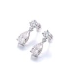 *Two Stone:White Gold Round Cut and Pear Cut Moissanite Drop Earrings - Image 2