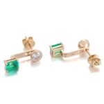 *Two Stone:Yellow Gold Round And Emerald Cut Lab Gemstone Drop Earrings - Image 3