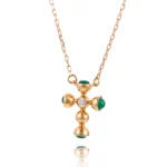 Dainty Emerald and Diamond Cross Necklace in 18k Yellow Gold(Small-size version) - Image 2