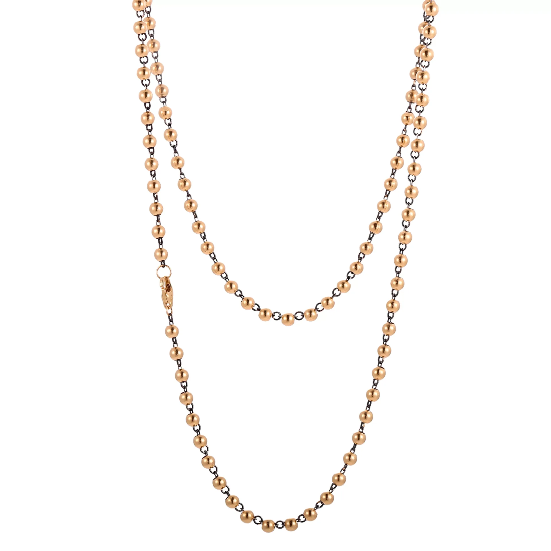 2-7-scaled-2 Beaded Elegance Necklace | 18K Yellow Gold Two-Strand Beaded Chain with Contrasting Accents - Image 1