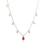 7.4CTW Pear Cut Lab Ruby Pendant Necklace with Moissanite