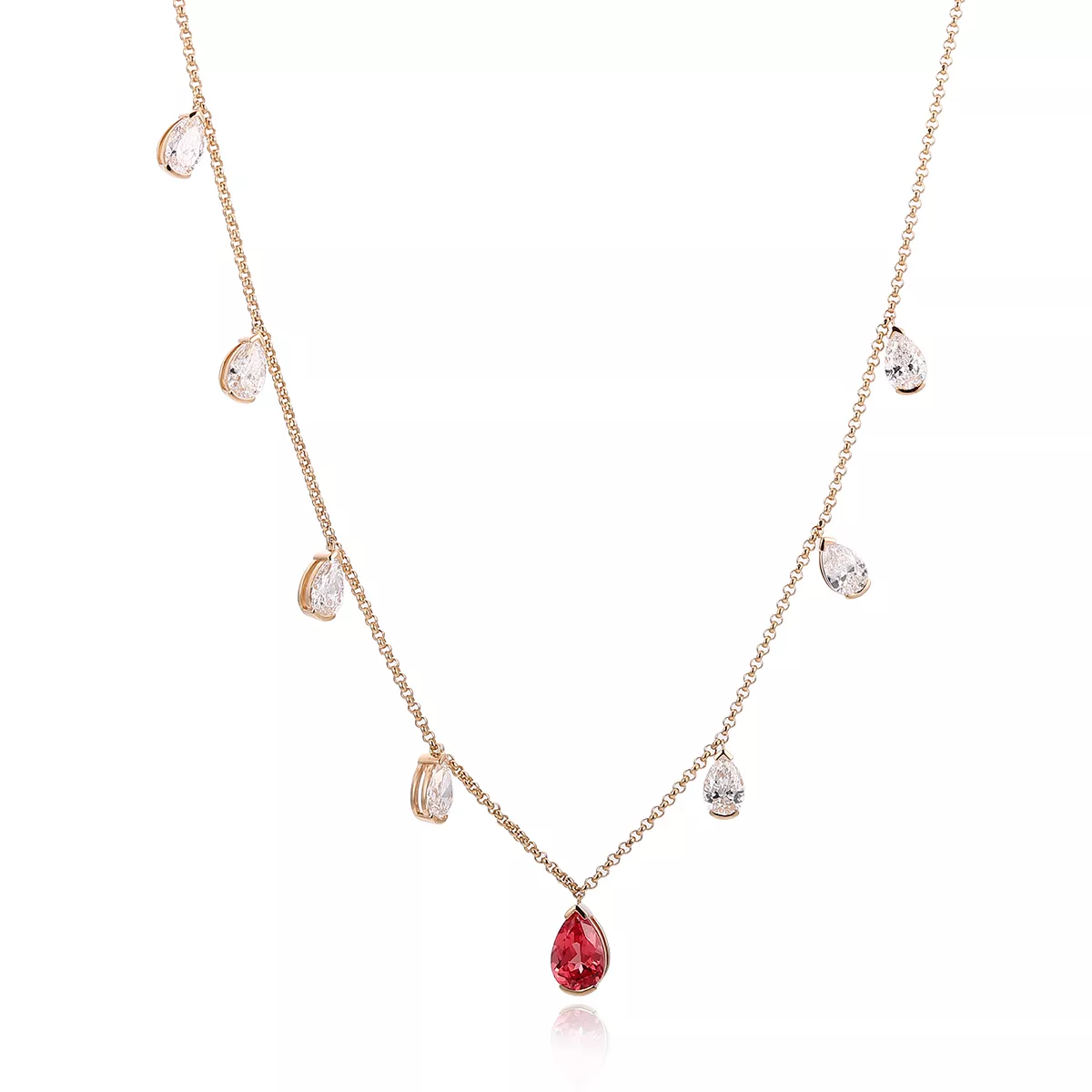2-9-1 7.4CTW Pear Cut Lab Ruby Pendant Necklace with Moissanite - Image 1