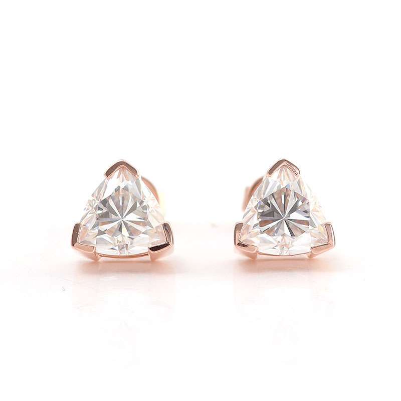 2 *Gorgeous Rose Gold Triangle Cut Moissanite Stud Earrings - Image 1