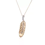Round Cut Diamond Pendant Necklace Textured Feather Plume Motif