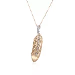 Round Cut Diamond Pendant Necklace Textured Feather Plume Motif(pendant only) - Image 2