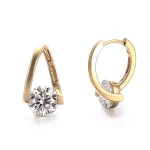 Round Cut Lab Diamond Earrings Geometric V-Shape Hoop Style
