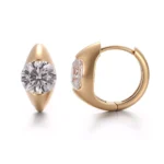 Round Cut Lab Diamond Hoop Earrings Sculptural Tapered Huggie Style