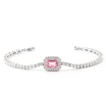 Emerald Pink Lab Gemstone Halo Tennis Bracelet - Image 2