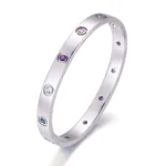 *Round Cut Lab Gemstone Bangle Bracelet Modern Flush Set Style
