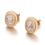 Oval Halo Radiance Studs | Oval-Cut Lab Diamond Earrings with Full Halo in 18K Yellow Gold(Earring backs not included)