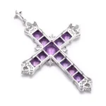 Ornate Princess Cut Purple Lab Gemstone Cross Pendant with Moissanite Accents(pendant only)) - Image 2