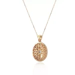 Round Cut Diamond Pendant Necklace Vintage Cross Medallion Motif