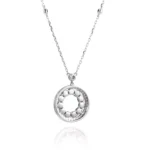 Emerald and Diamond Halo Circle of Life Necklace | 18k White Gold Station Chain - Image 2