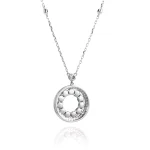 Emerald and Diamond Halo Circle of Life Necklace | 18k White Gold Station Chain