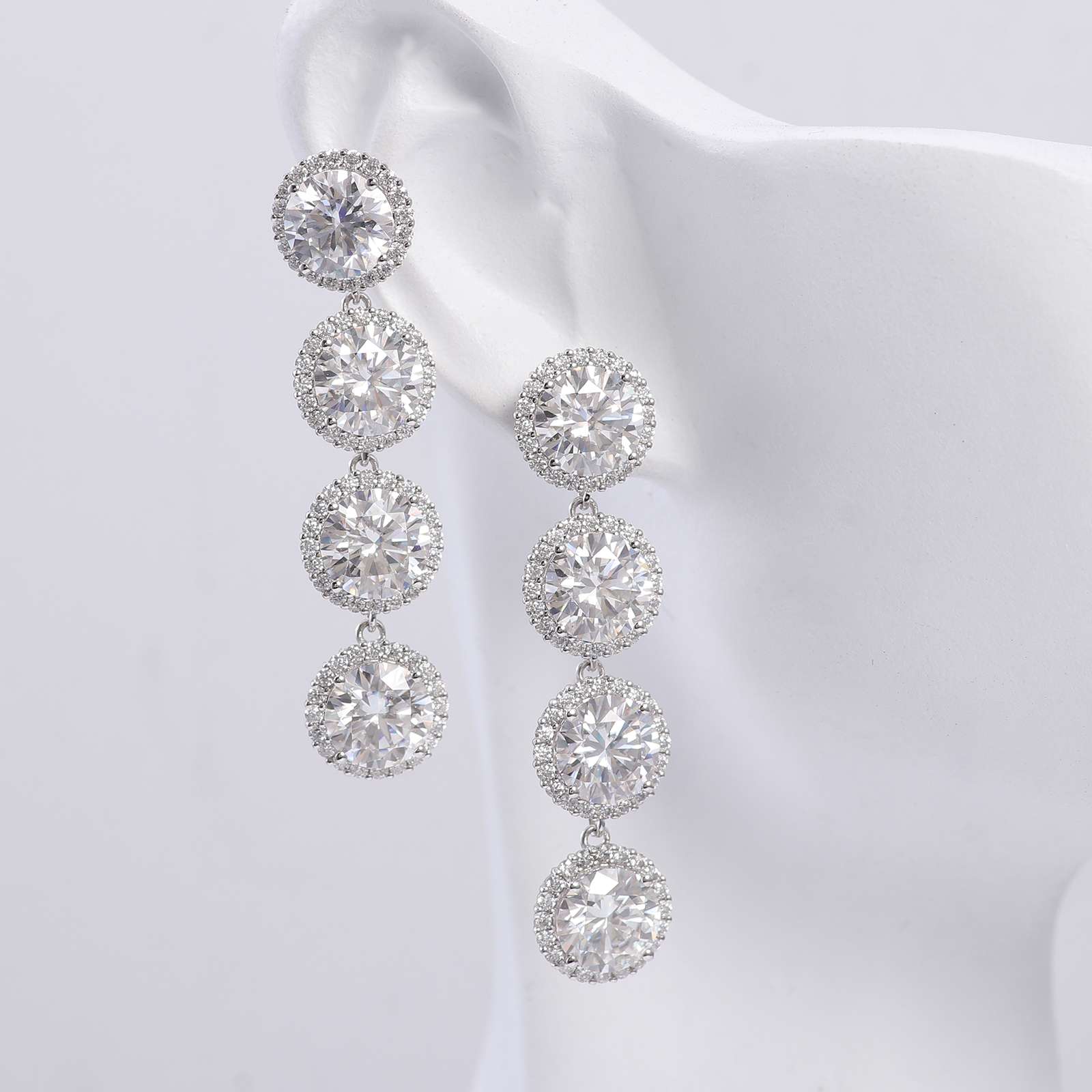 3-4 *round moissanite halo linear earrings - Image 1