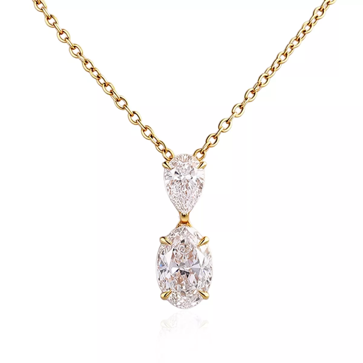 3-4 Pear and Oval Cut Lab Diamond Pendant Necklace Duo Drop Style(pendant only) - Image 1