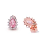*Exquisite Rose Gold Pear Cut Padparadscha Pink Lab Gemstone Stud Earrings - Image 2