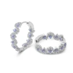 *Gorgeous White Gold Round Cut Blue Lab Gemstone Hoop Earrings - Image 2