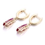 Captivating Yellow Gold Pear Cut Red Lab Gemstone Drop Earrings