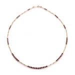 Crimson Fire-Weave Necklace | 18K Yellow Gold Bamboo Link Necklace with Natural Ruby Accents