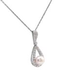 *Ethereal Dewdrop: 16-Inch Pearl & Moissanite Pear Pendant Necklace - Image 3