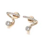 *Modern Round Cut Moissanite Curved Stud Earrings with Pave Accents - Image 2