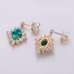 *Vintage Oval Green Lab Gemstone Starburst Halo Drop Earrings - Image 2