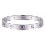 *Round Cut Lab Gemstone Bangle Bracelet Modern Flush Set Style - Image 2