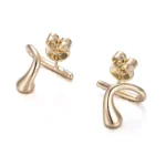 *Modern Round Cut Moissanite Curved Stud Earrings with Pave Accents - Image 3