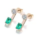 *Two Stone:Yellow Gold Round And Emerald Cut Lab Gemstone Drop Earrings - Image 2