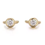 Round Cut Lab Diamond Earrings Bezel Set Huggie Hoop Style - Image 2