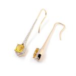 Elegant Yellow Lab Gemstone and Diamond Drop Earrings