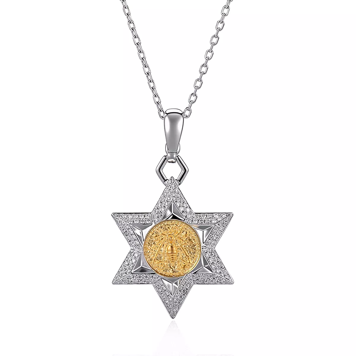 5-2-2 Round Cut Diamond Reversible Pendant Necklace Star Bee Deer Motif(pendant only) - Image 1