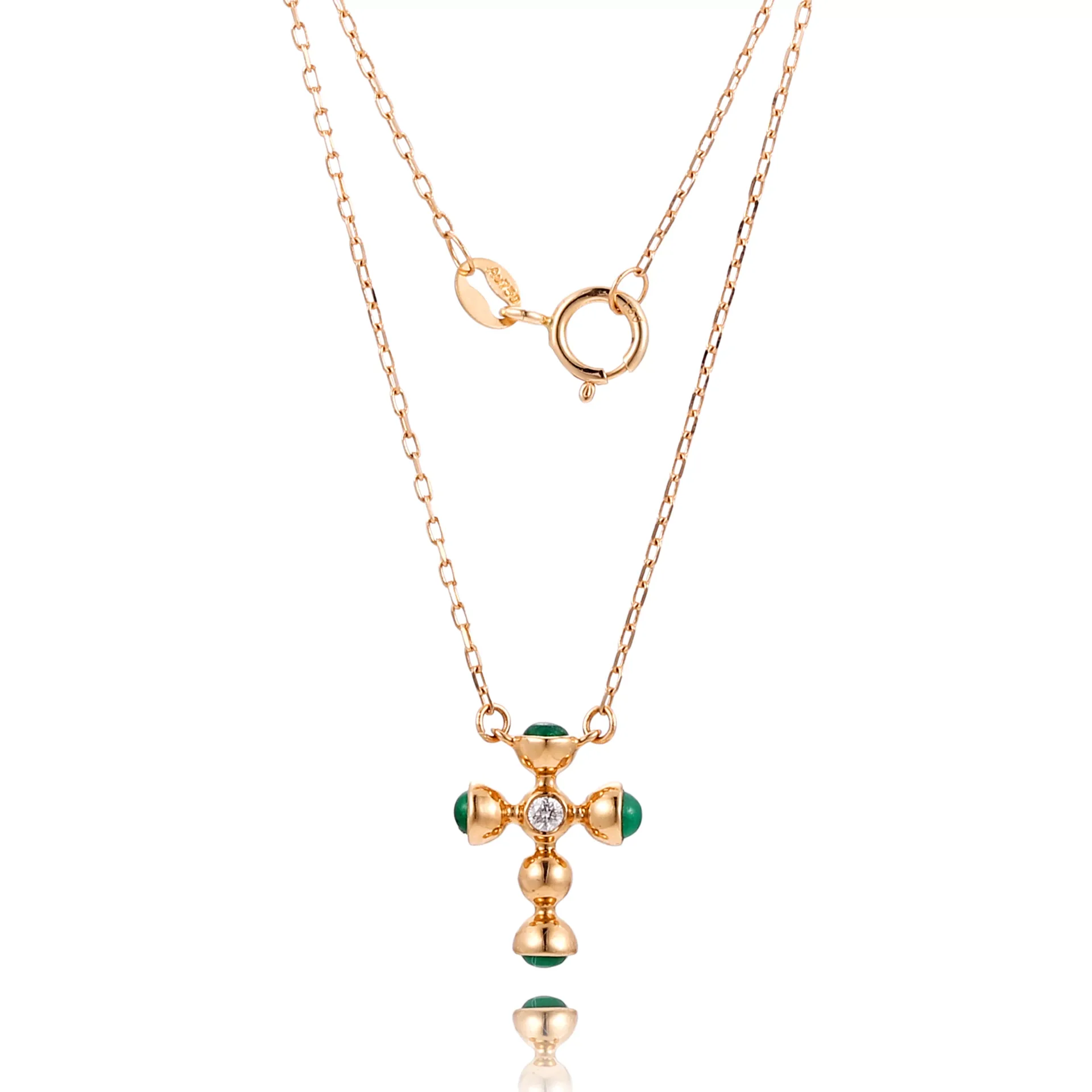 5-2-scaled-1 Dainty Emerald and Diamond Cross Necklace in 18k Yellow Gold(Small-size version) - Image 1