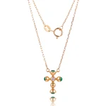Dainty Emerald and Diamond Cross Necklace in 18k Yellow Gold（Small-size version）