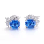 *Asymmetrical Cushion Lab Sapphire and Pear Moissanite Cluster Earrings