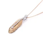 Round Cut Diamond Pendant Necklace Textured Feather Plume Motif(pendant only) - Image 3