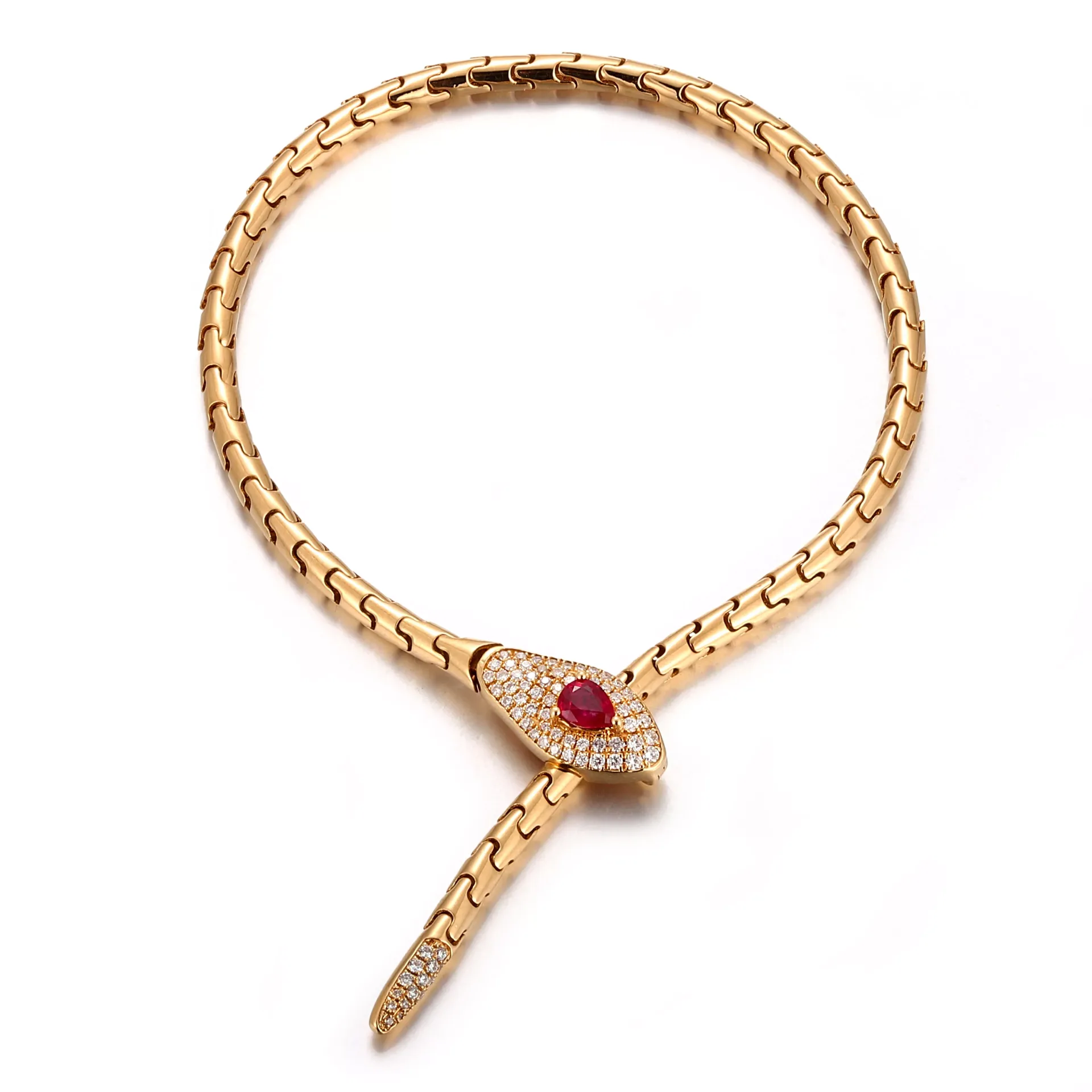 5-3-scaled-1 Serpent Ouroboros Bracelet | 18K Gold Yellow Ruby-Eyed Snake with Diamonds - Image 1