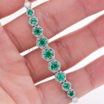 *Hexagonal White Gold Bracelet with Lab Emeralds and Moissanites - Image 5