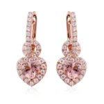 *Rose Gold Heart-Shaped Pink Gemstone Earrings with Halo
