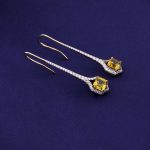 Elegant Yellow Lab Gemstone and Diamond Drop Earrings