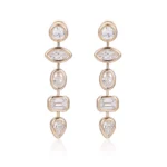 *Modern Multi-Shape Bezel Set Moissanite Linear Drop Earrings