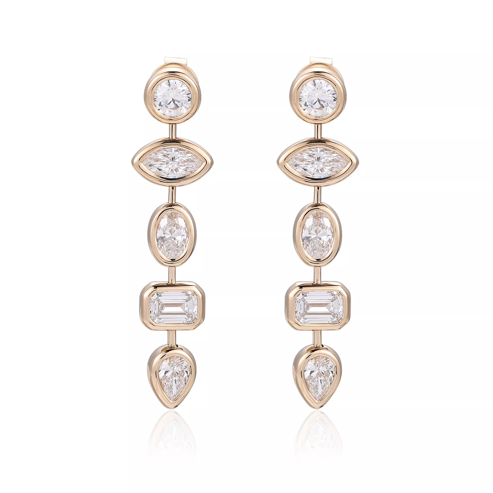 6-19 *Modern Multi-Shape Bezel Set Moissanite Linear Drop Earrings - Image 1