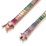 Emerald Cut Lab Colored-Gemstone Tennis Bracelet with Elegant Setting - Image 2