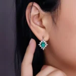 *Vintage Oval Green Lab Gemstone Starburst Halo Drop Earrings - Image 3