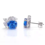 *Asymmetrical Cushion Lab Sapphire and Pear Moissanite Cluster Earrings - Image 2